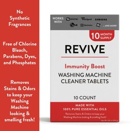 REVIVEEO Immunity Boost Washing Machine Cleaner Tablets 10ct by Revive Essential Oils - 10 Month Supply, Synthetic Fragrance Free, Stain & Odor Fighting, Essential Oils