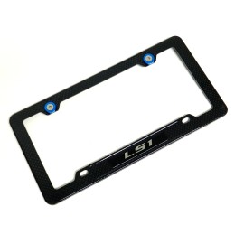 Unbranded LS1 LS-1 CARBON FIBER LOOK LICENSE PLATE FRAME W/ 2 BLUE WASHERS & BOLTS