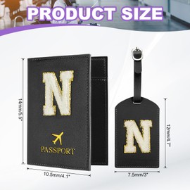 PATIKIL Passport Holder for Travel, Initial Passport Cover and Luggage Tag Set with Alphabet Chenille Letter Patch Travel Wallet Bag Suitcase Identifier for Women Family Travel Black N