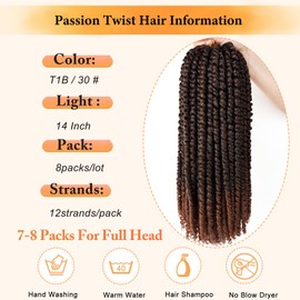 14 Inch Crochet Passion Twist Hair Pre Looped 8 Packs Crochet Hair, Pre Twisted Passion Twist Crochet Hair Ombre Brown Synthetic Bohemian Twist Braids Hair for Black Women