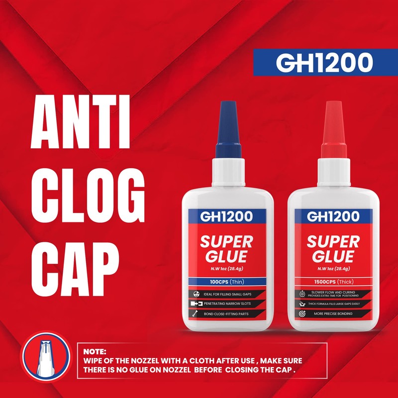 GH1200 57 Grams (2 oz) 100/1500 CPS (Thin/Thick) Super Glue