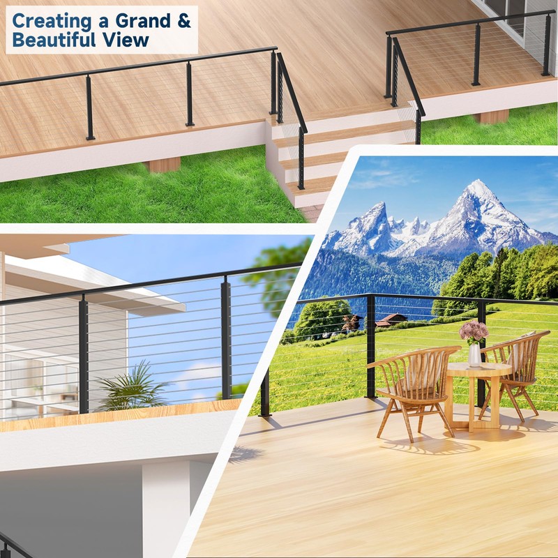 Gyykzz 36" Cable Railing Post, Adjustable Top Level Drilled Railing