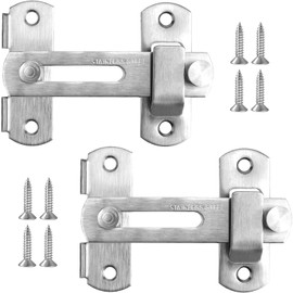 BEILUBANG Door Latch 2 Pcs Barn Door Latch With Screws Stainless Steel Bar Latch Latch Flip Slide Lock, Security Door Latch (Bolt Lock) For Exterior, Windows, Doors, Closet Doors, Sheds (Silver, 180°)