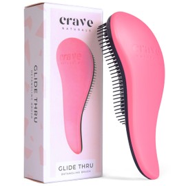 Crave Naturals Glide Thru Hair Brush - Detangler Brush for Curly, Straight, Wet or Dry Hair - Gentle Detangling Brushes for Adults, Kids, Toddlers - Hair Accessories for Women, 7.5x3 - Pink