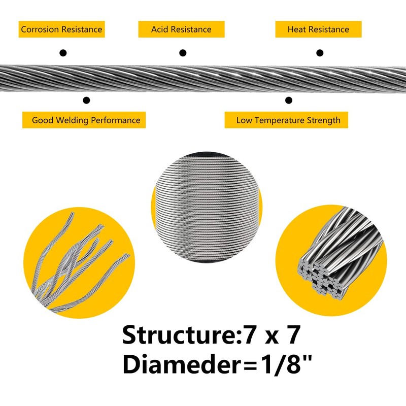 RECTOO 200FT 1/8" T316 Stainless Steel Cable with Cutter, 7x7