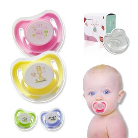 Chupón Chupete Ortodóntico para Bebé recién nacidos Suave y ligero con Tapa Protectora, Dibujos Animados sin BPA 0m+, 2pzas (Rosa/Amarillo)