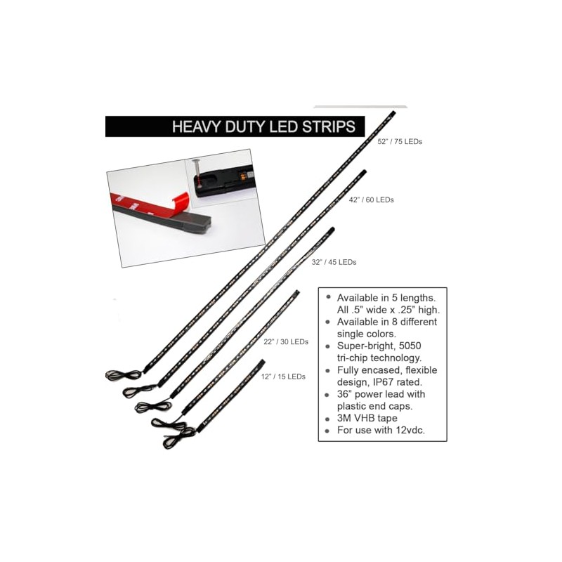 Boogey Lights PGU-HDUTY-WH-60L White Heavy Duty LED Strip, 1 Pack