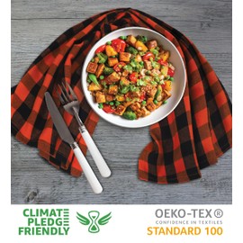 Urban Villa - Juego de 6 Toallas de Cocina de diseño de búfalo a Cuadros Naranja/Negro, 100% algodón, Altamente absorbentes, de Alta Calidad, Ultra Suaves, con Esquinas ingletadas