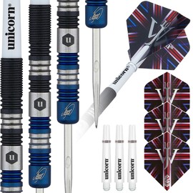 Unicorn Darts Set | James 'The Machine' Wade | 90% Tungsten Barrels with Two-Tone Blue & Black Titanium Coatings | Steel Tip Volute Points | 23 g