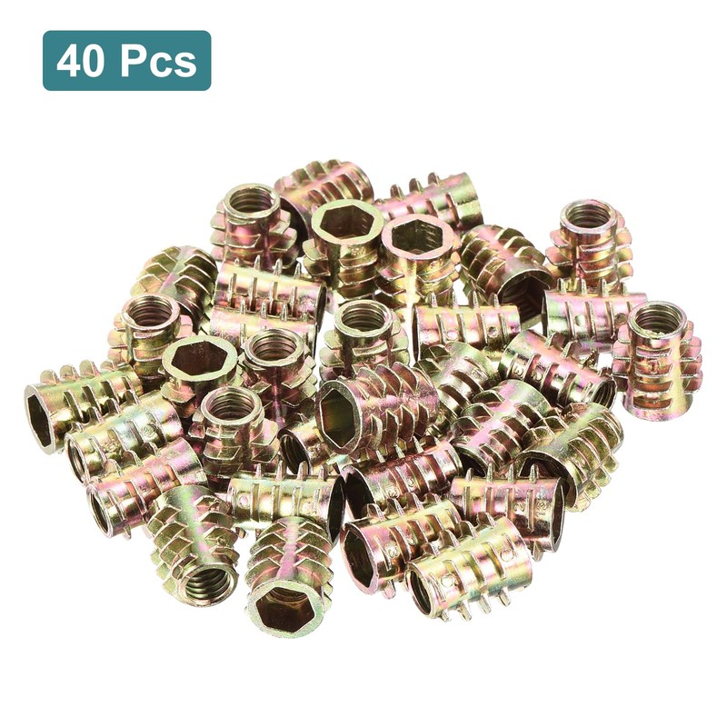 uxcell 40Pcs Hex Threaded Inserts, M6-1x13 Zinc Alloy Hex-Flush Thread