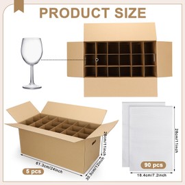 AmazingSpark 5 Sets Glass Packing Kit for Glasses and Stemware 24 x 12 x 11 Inch Includes 5 Kitchen Moving Boxes 5 Cell Divider Unit 90 Foam Pouches Glass Packing Boxes for Moving Glasses Wine Dish