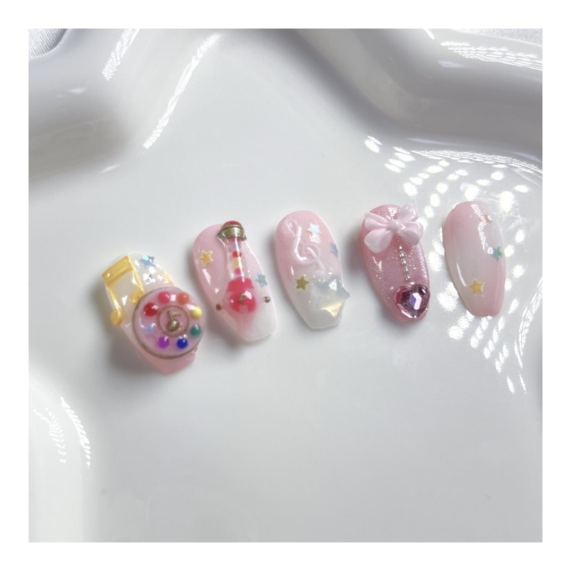 [Premium handmade embossed nails] Magical Girl 5 - Almond Egg