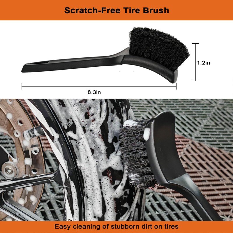 Motorcycle Cleaning Brush Kit 6 Pack with Easy Reach Brush,Wool
