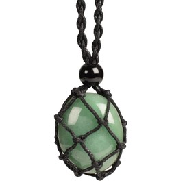 Anjiucc Natural Gemstone Crystal Green Aventurine Pendant Necklace Stone Holder Necklace Cord Hand-Woven Necklace with Adjustable Length for Women Men