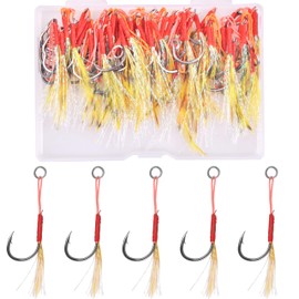 50pcs Fishing Saltwater Jigging Assist Hooks, Slow Pitch Jigs Single Assist Fishing Hooks Stinger Jigging Hooks for Vertical Jigging Lures