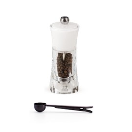 Peugeot Molene Pepper Mill Gift Set, 5.5-Inch, White - With Stainless Steel Spice Scoop/Bag Clip