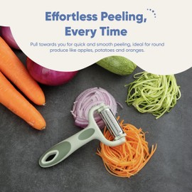 Chef’s Path Tri-Blade Y Peeler – Stainless Steel Fruit Peelers for Kitchen – Vegetable Slicer Kitchen Tools with Standard Peeler Blade, Serrated Peeler, Julienne Peeler and Pointed Blemish Remover