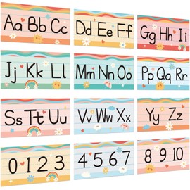 12 Pieces Alphabet Bulletin Board Strips Set Retro Alphabet Line ABC Alphabet Banner & Number Border Posters for Kindergarten Preschool Classroom Playroom Bedroom (Retro)