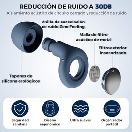 Tapones de Oídos para Dormir, 30 dB de Reducción de Ruido, Reutilizable, Tapones Auditivos Silicona con 4 Pares de Almohadillas para Dormir, Estudiar,