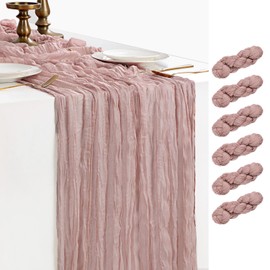 BESBESME Cheesecloth Table Runner,Large Gauze Pink Table Runner 10ft Cheesecloth Table Cloth for Wedding Party Bridal Shower Boho Table Decor 35x120 Inch，6PCS