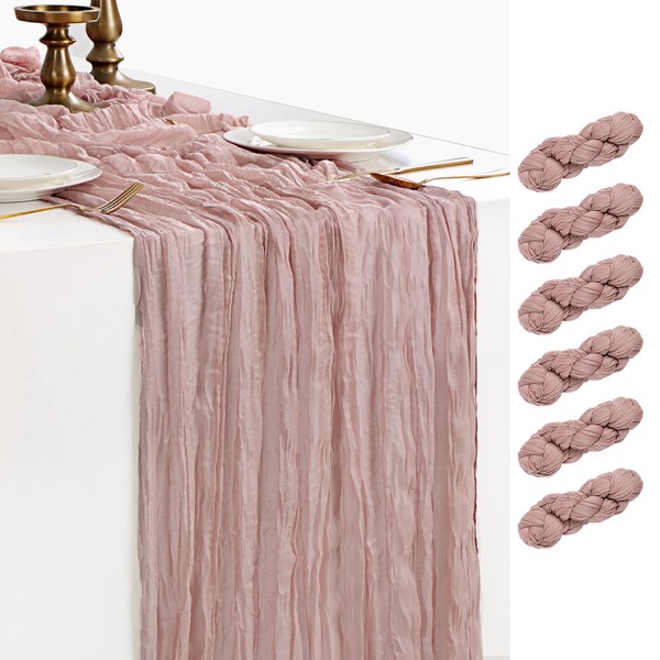 BESBESME Cheesecloth Table Runner,Large Gauze Pink Table Runner 10ft Cheesecloth