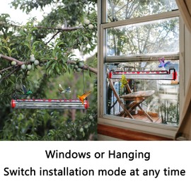 Hummingbird Feeder for Outdoors Hanging, Hanging & Window Two-Mode Horizontal Hummingbird Feeder Tube, with Perch for Standing and Drinking, 12 Feeding Ports, Leak & Bee Proof, Easy to Clean & Fill