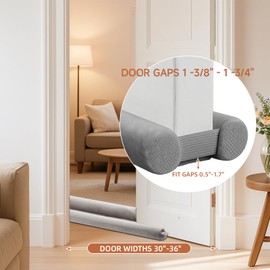Thin Draft Stopper for Bottom of Door, 30'' to 36'' Under Door Gap Filler, Soundproof Door, Adjustable Fit – Double Side Block Design, Keeps Noise,Smell,Light and Warmth/Cold (Gray, 30" to 36")