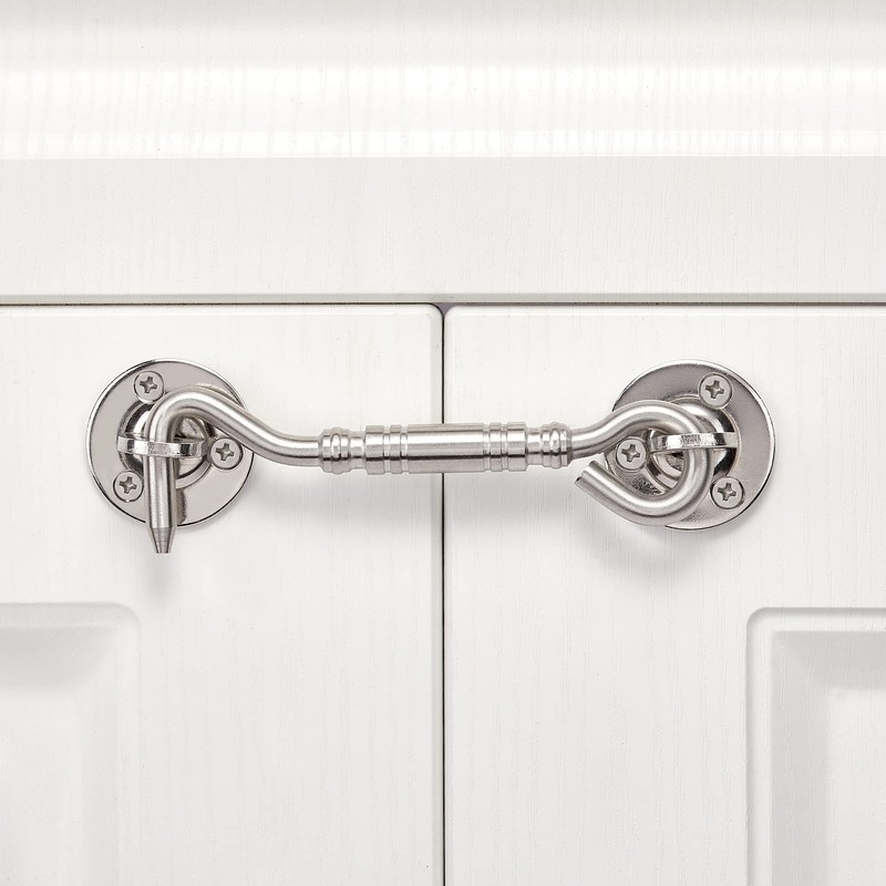 2 Packs Brushed Nickel 4”Hook and Eye Gate Door Latch,Solid