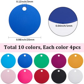 SUNNYCLUE 1 Box 40Pcs 10 Colors Aluminum Round Tags Colorful Metal Blanks 1 Inch Flat Circle Disc Engraving Stamping Keychain Dog Blank Tag with Hole for Jewelry Making Pendants DIY Crafts Findings