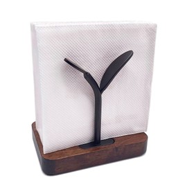 Leaf Napkin Holder, Wooden Napkin Holder for Tables, Freestanding Tissue Dispenser for Kitchen Countertop, Dining, Picnic Table, Indoor & Outdoor Use, Home Decor, Modern, Sturdy, Easy Assembly, Black