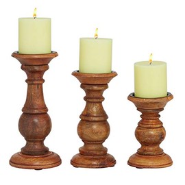 Deco 79 Mango Wood Solid Candle Holder with Distressed Finish, Set of 3 4", 8", 6"H, Brown