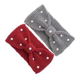 BESPORTBLE 2pcs Wide Knit Headbands for Women Vintage Pearl Crochet Turban Bowknot Hair Wraps Warm Ear Headbands for Cold Weather Durable Knit Scarf for Stylish Outfits