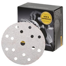 Mirka Basecut White Hook and Loop Hook It 150mm 6 Inch Sanding Discs - Box 50 Abrasive P40 Grit Automotive Refinishing Sandpaper Sanding Discs 15 Hole Vacuum Dust Extraction System