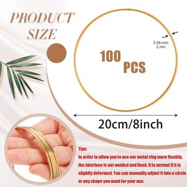 Zonon 100 Pcs Metal Rings for Crafts Gold Craft Rings Hoops Floral Macrame Hoops for DIY Crafts Macrame Dream Catcher Supplies Wedding Table Wreath Decor Wall Hanging (8 Inch)