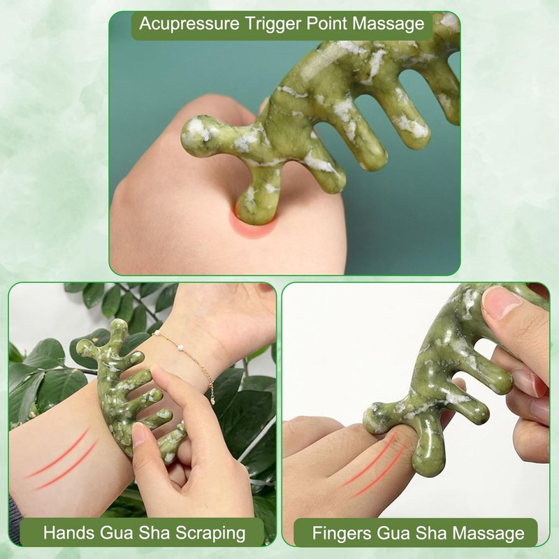 Scalp Massage Comb, Natural Gua Sha Jade Stone Massage Tool