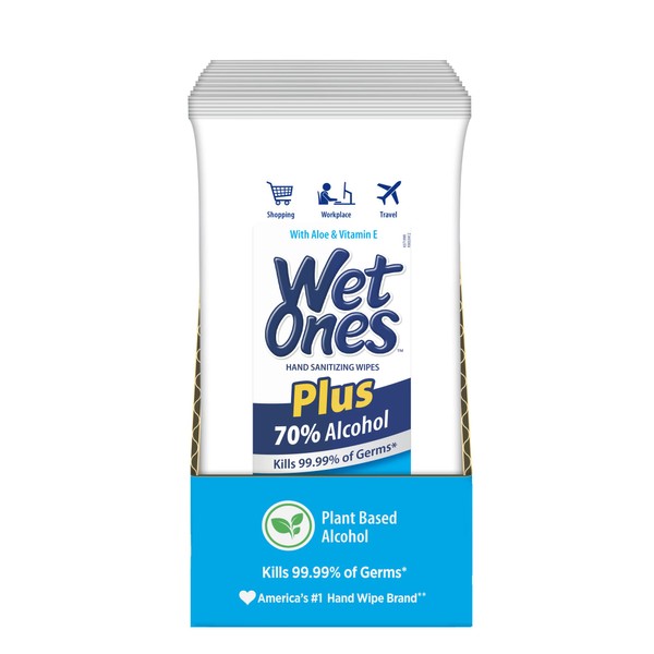 Wet Ones 70% Alcohol Hand Sanitizing Wipes, Kills 99.99% of Germs, 20 Count (Pack of 10)