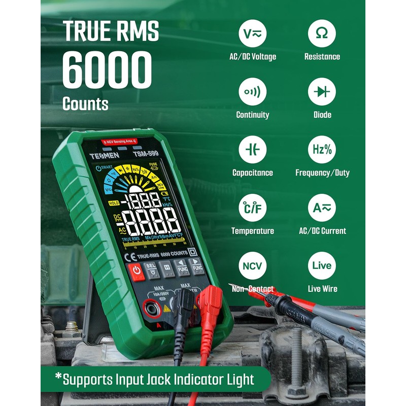 TSM-599 Smart Digital Multimeter, TRMS 6000 Counts, Voltage Tester, Volt