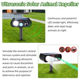 2Pack Deer Repellent Device Ultrasonic Animal Repellent Outdoor Solar Animal Repeller with LED Strober Light&Motion Sensor Cat Deterrent Outdoor to Scare Squirrel Raccoon Skunk Repellent for Yard