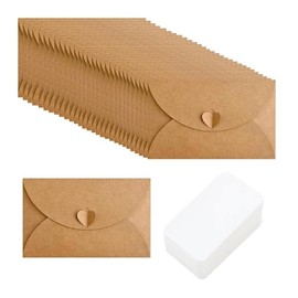 Set of 50 Blank Folding Cards, Envelopes, Small Cards with Envelope, 10 Colours Ballpoint Pen, Vintage Mini Kraft Paper Envelopes, Folding Cards Blank with Envelope for Gift Cards, DIY Thank You Cards