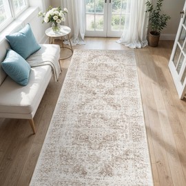 3x8 Hallway Washable Runner Rug: Machine Washable Kitchen Laundry Runner Vintage Non Slip Low-Pile Entryway Living Room Floor Mat Stain Resistance Indoor Floor Carpet for Entrance Living Room，Bridge