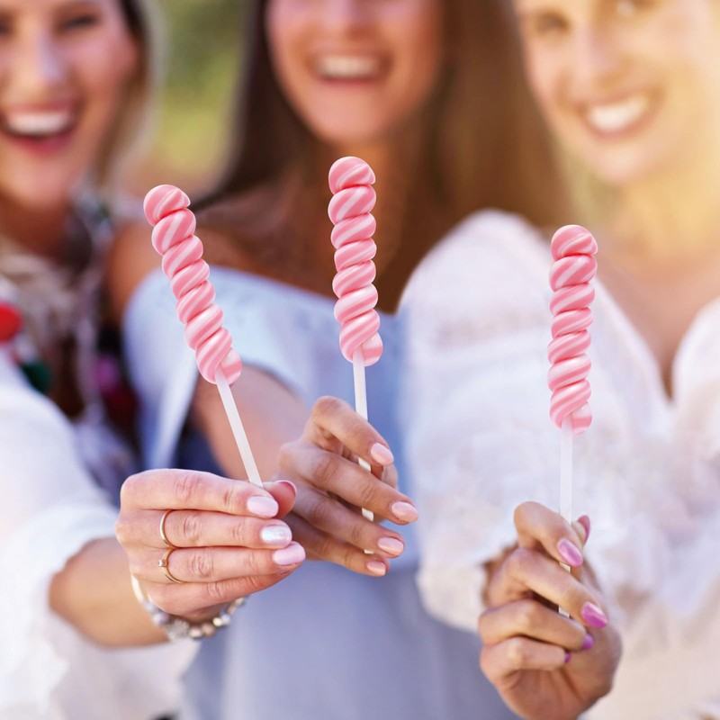 Valentine's Day Pink Twist Lollipops Individually Wrapped Bulk, Twisty Lollipop,