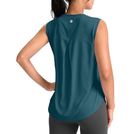 SANTINY Women's Sleeveless Workout Tops Breathable Lightweight Active Tennis Yoga Shirts Athletic Running Tank Tops for Women (Teal_L)