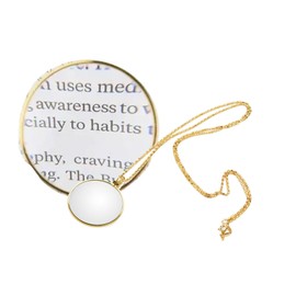 Magnifying Glass Necklace,5X Portable Magnifying Glass Zinc Alloy Magnifier Pendant Necklace,Magnifying Necklace for Reading, Jeweler'S Diamond Inspection (Gold)