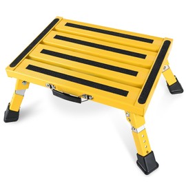 Nilight RV Step Stool Portable Folding Aluminum Platform Steps with Handle 16.5x11.8 Anti-Slip Surface Adjustable Height Step with Rubber Feet Support Up to 500lbs for Camping Travel Trailer (Yellow)