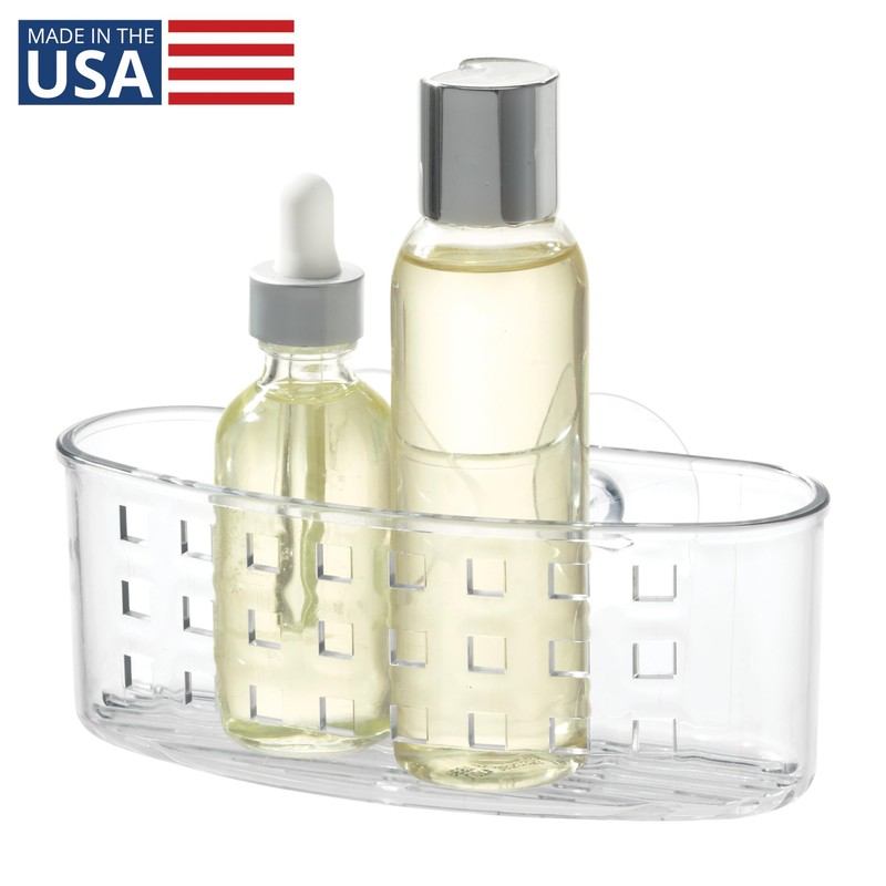 iDesign Plastic Suction Cup Hanging Shower Basket for Bathroom, Clear,