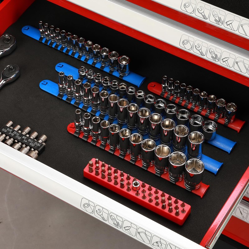 MIXPOWER 3/8" Drive Mid-Length Socket Set with Storage Rails, 14-Piece,