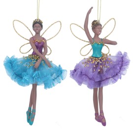 Gisela Graham Set of 2 Purple and Teal Fairy Christmas Tree Decorations