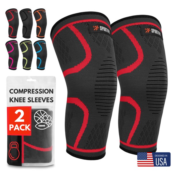 SPORTIFY 2 Pack Knee Sleeves for Knee Pain - Knee Compression Sleeves - Rodilleras para Dolor de Rodillas - Knee Pads ACL