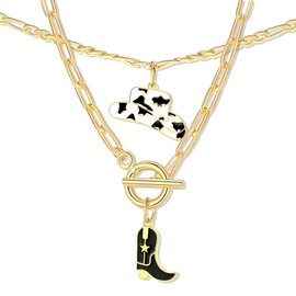 KxrTpx 1Pc Cowgirl Accessories for Women, Cowgirl Accessories, Cowgirl Necklace, Cow Girl Accessories Women - Western Cowboy Hat & Boots Layered Pendant Necklace, Biker Jewelry, Country Fashion Gift