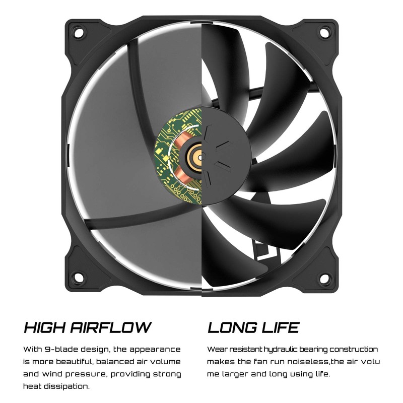 upHere 120mm Case Fan - Low Noise, High Airflow, Ultra